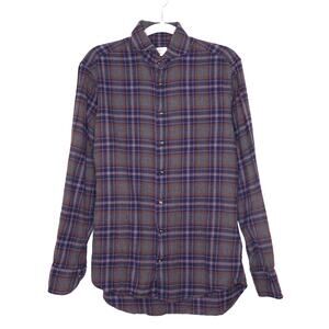 STENSTROMS Plaid Flannel Long Sleeve Shirt Gray Fleece Fitted Body Men's M